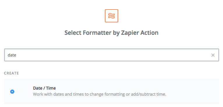 Screen capture of using the date action for app Formatter.