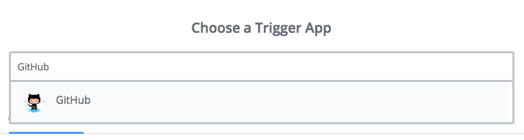 Screen capture of selecting "GitHub" as trigger app.