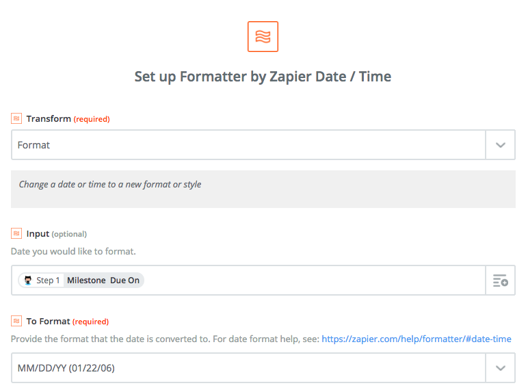 Screen capture of configuring date transform.