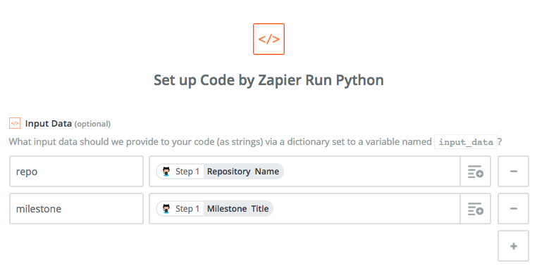 Configure input data for custom python code.