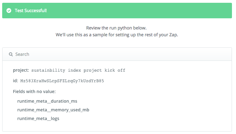 Results of testing custom Python code.