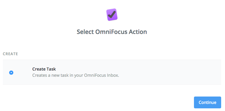 Select create task action for OmniFocus app.